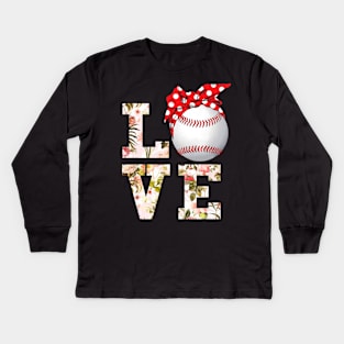 Summer Women Girls Love Baseball Shirt Floral Mothers Day Kids Long Sleeve T-Shirt